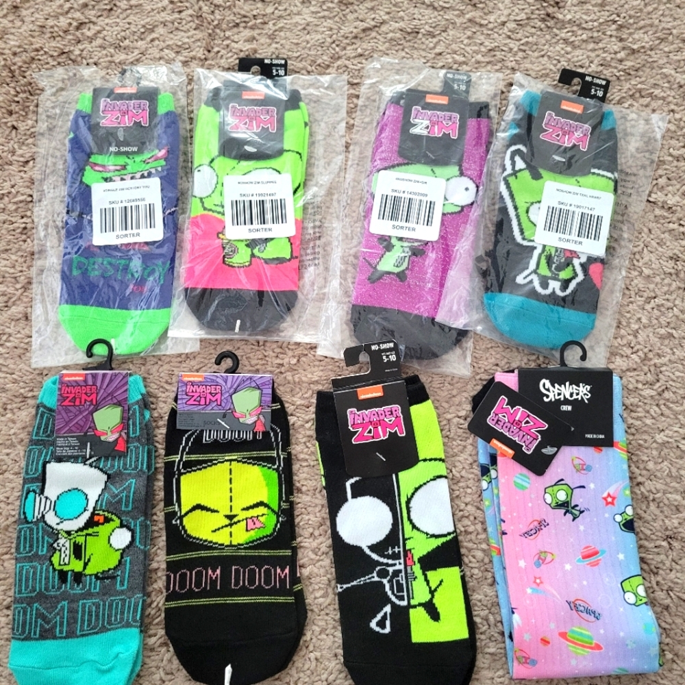 Lot Of 7 Invader Zim Women's Socks - No-Show & Crew Socks (Brand New!)